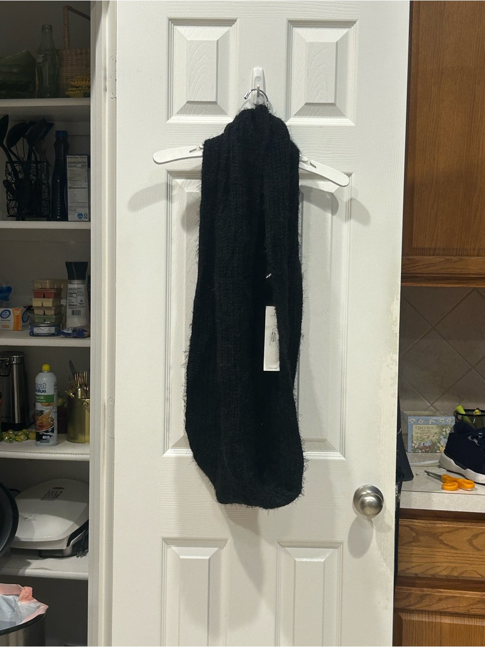 Calvin Klein Black Fuzzy Knit Cowl Neck Infinity Scarf